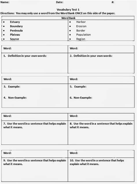 Vocabulary Test Template Free Printable Templates