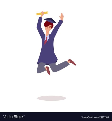 Graduating Male Student Jumping For Joy Flat Vector Image