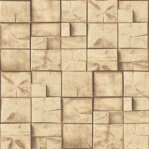 Sample Muriva Wood Block Pattern Realistic Faux Effect Vinyl Brown