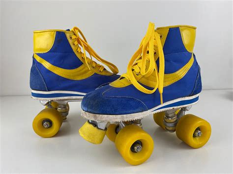 Vintage 70s Retro Roller Skates Disco Roller Skates Yellow And Blue Size Eu 37 Uswoman 55
