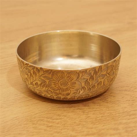 Solid Brass Dish Bowl Made In India Floral Pattern Vintage Made In India Vintage