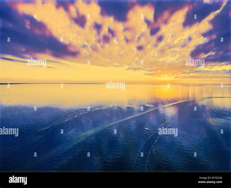 Digital Painting Of Sunset Over Water Stock Photo Alamy