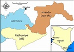 Map of Rachuonyo and Nyando Districts in western Kenya. Rachuonyo ...