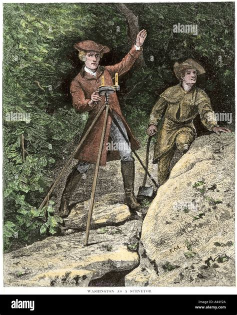 Young George Washington Working As A Surveyor In Virginia Colony Hand