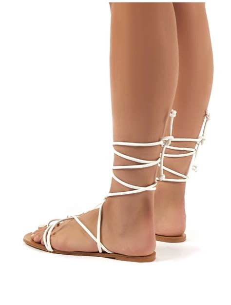 Public Desire Synthetic Sunset White Strappy Lace Up Flat Sandals Lyst