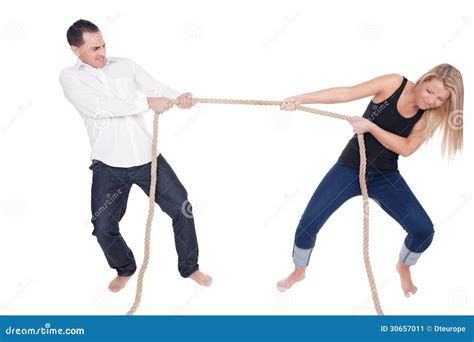 Man And Woman Having A Tug Of War Stock Image Image Of Pulling Female 30657011