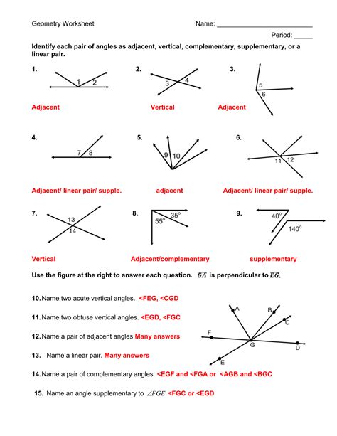 Vertical And Adjacent Angles Worksheet