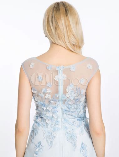 Blue Prom Dress Lace 3d Flowers Applique Party Dress Sweetheart