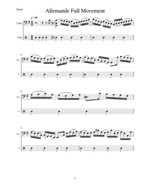 Cello Suite No 1 Allemande Johann Sebastian Bach Sheet Music For