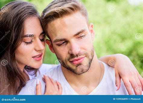Couple In Love Skin And Hair Care Couple Relax Outdoor Tender