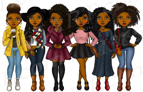 Fall Fashion Black Girls Clipart Planner Illustrations Dolls Natural