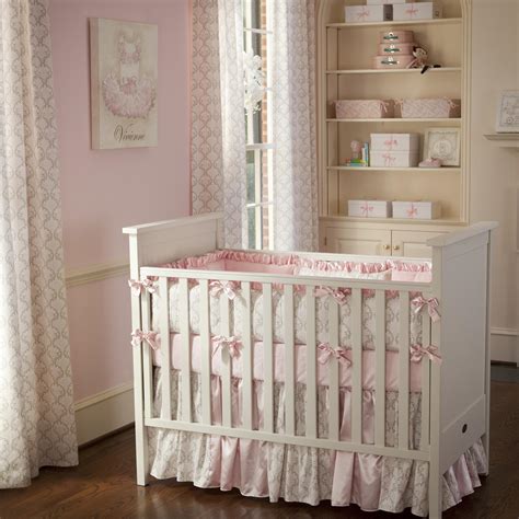 pink  taupe damask crib bedding girl crib bedding