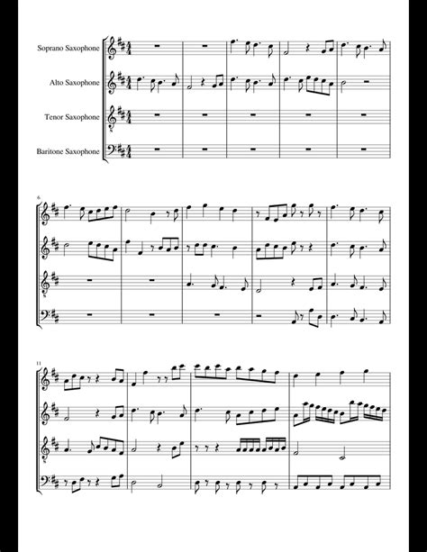 Sax Quartet Sheet Music For Soprano Saxophone Alto Saxophone Tenor