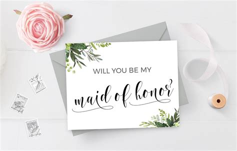 Will You Be My Maid Of Honor Card Editable Template Bridal Etsy