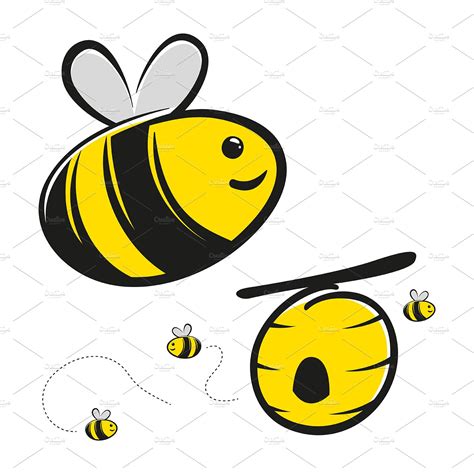 Honey Bee With Beehive Cartoon ~ Illustrations ~ Creative