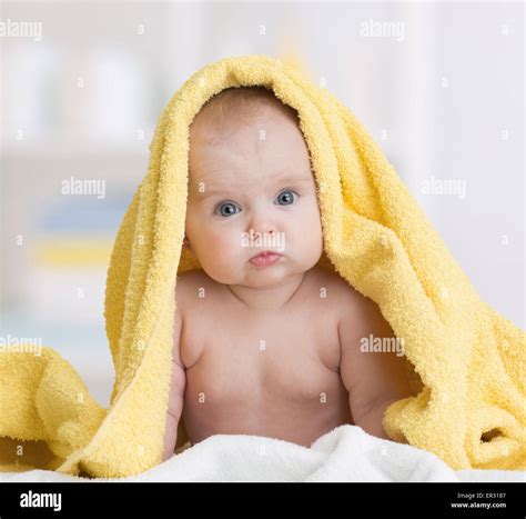 Baby Girl Under Towel After Bath Stock Photo Alamy