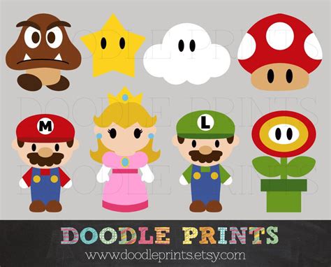Mario Bros Clipart Digital Clip Art Printable By Doodleprints