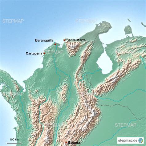 Santa marta, autonomous region of the northern atlantic, nikvaragva kartē, vieta santa marta, koordinātes. StepMap - Santa Marta - Cartagena - Landkarte für Kolumbien