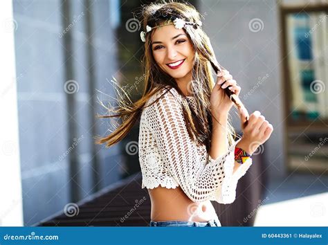 Stylish Hippie Woman Model In Summer Cloth Stock Image Image Of Chic Hand 60443361