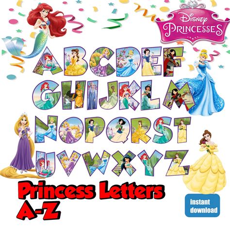 Princess Alphabet Font Clipart Disney Princess Alphabet Etsy