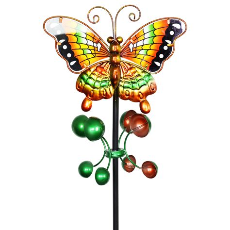 Exhart Butterfly Wind Spinner Garden Stake In Orange 9 By 38 Inches