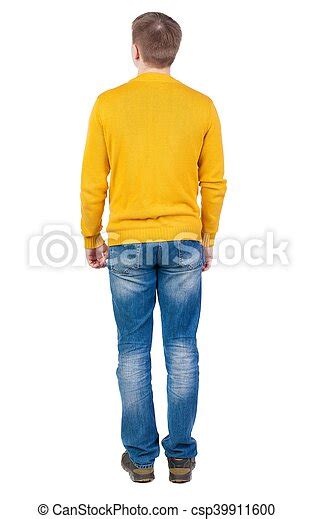 Back View Of Man In Jeans Standing Young Guy Rear View People