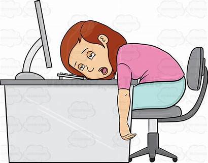 Clipart Woman Tired Working Computer Cartoon Exhausted