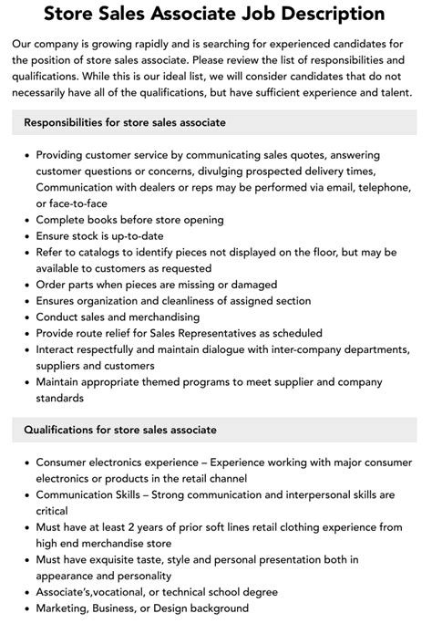 Store Sales Associate Job Description Velvet Jobs