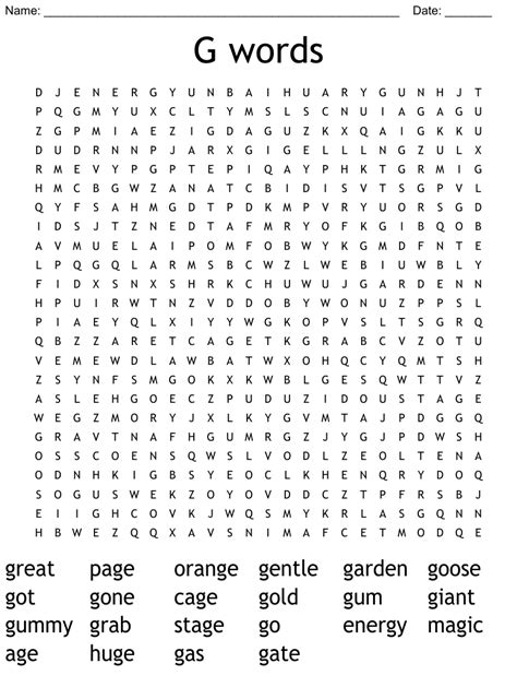 Letter G Word Search