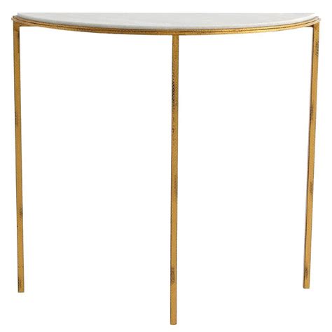 Daphne Hollywood Regency Antique Gold White Marble Demilune Console Table