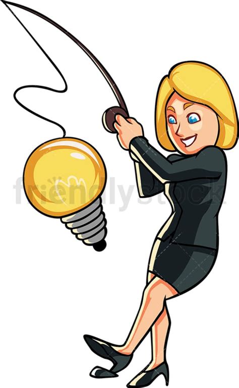Business Woman Fishing For Ideas Cartoon Vector Clipart Friendlystock