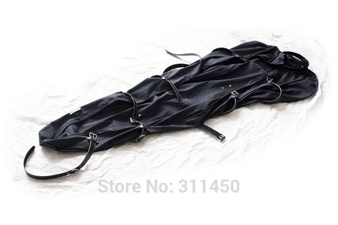 Black Canvas Bondage Sleep Sack With Leather Straps Body Encasement