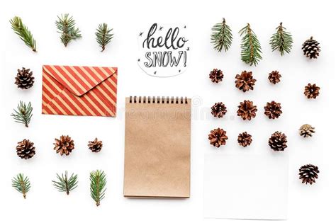Write Greetings Envelope Paper Spruce Branches And Cones And Hello