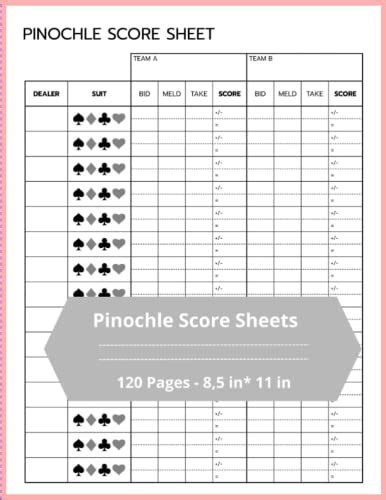 Pinochle Score Pads 120 Score Sheets Personal Scoresheet Record Book