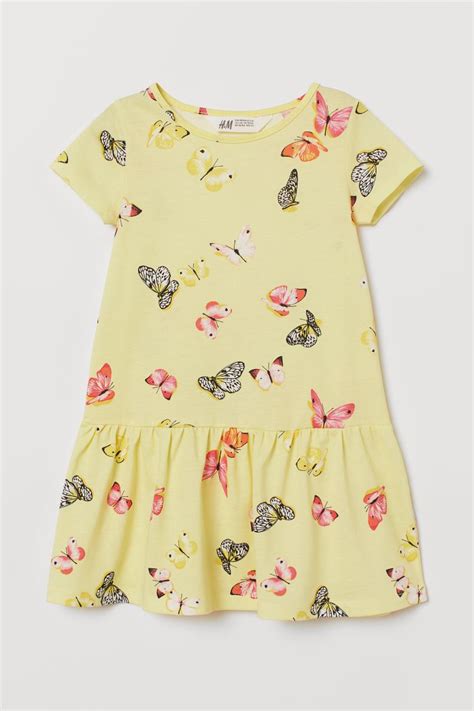 Patterned Jersey Dress Light Yellowbutterflies Kids Handm Us