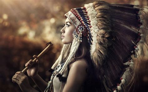 Native American Girl Wallpaper Feather Headdress