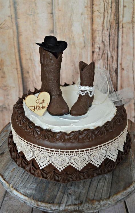 Cowgirl Just Hitched Western Wedding Cowboy Boot Cake Topper Western