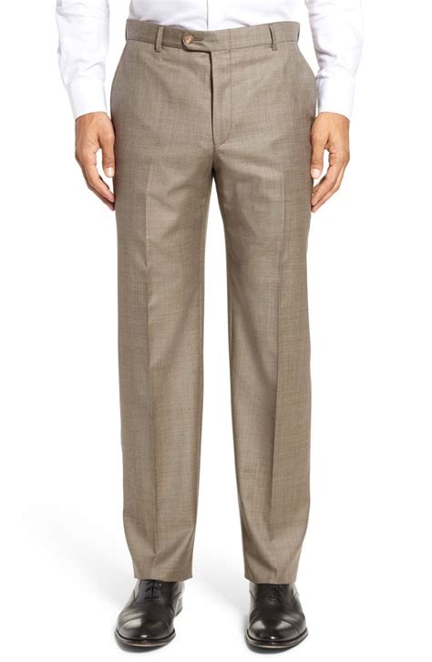 Hickey Freeman Classic B Fit Flat Front Solid Wool Trousers Nordstrom