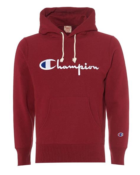Champion (also stylized as champion u.s.a.) is an american manufacturer of clothing, specializing in sportswear. Champion Script Reverse Weave Hoodie, Burgundy Red Hooded ...