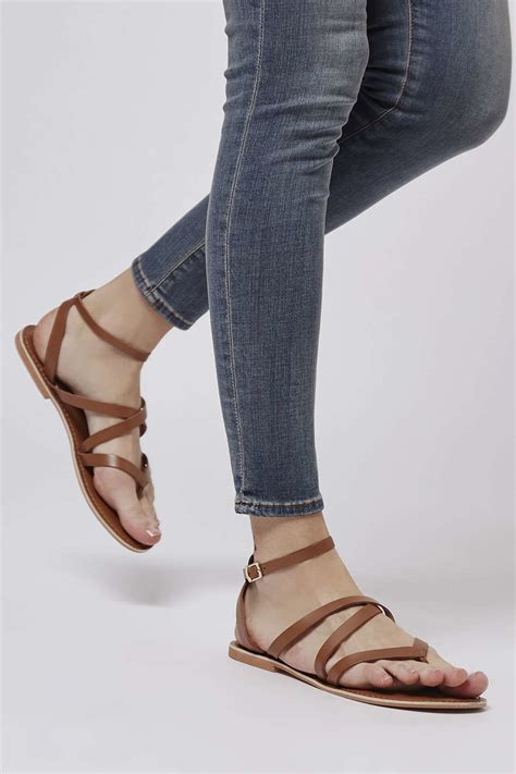 topshop hercules strappy leather sandals in brown lyst