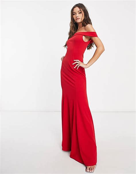 Club L Bandeau Fishtail Maxi Dress In Red Asos