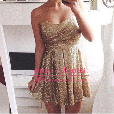 Gold Sequined Sweetheart Mini Cocktail Dress Empire A Line Short
