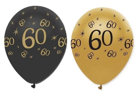 6 Pack 60th Birthday Black And Gold Helium Balloons Happy Etsy