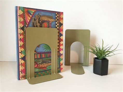 Vintage Metal Bookends Large Tan Bookends Book Holders Etsy Book