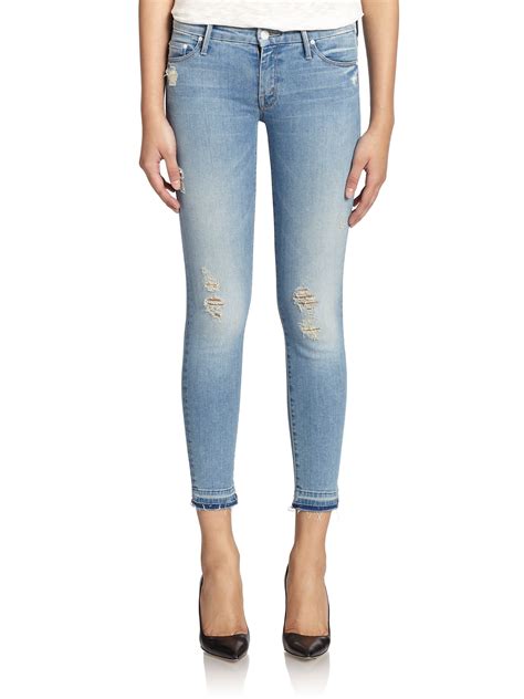 Mother The Looker Distressed Cropped Skinny Jeans In Blue Lyst