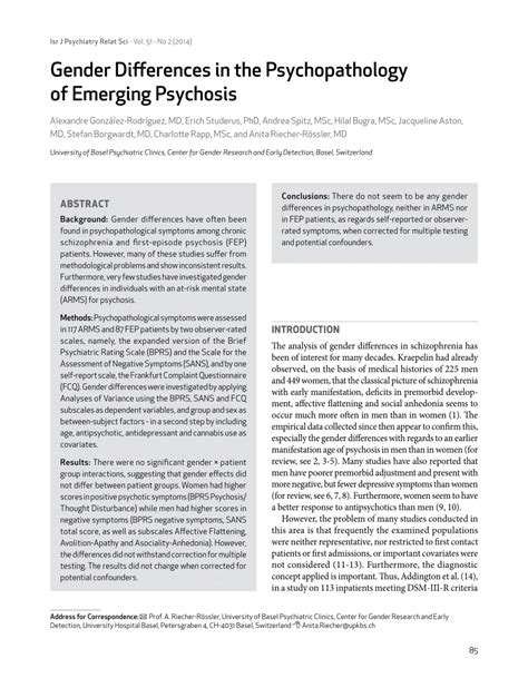 Pdf Gender And Psychiatry