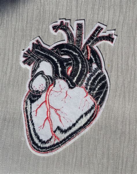 large black anatomical heart embroidered patch applique very etsy