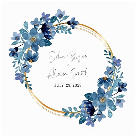 Premium Vector Blue Floral Wreath With Watercolor