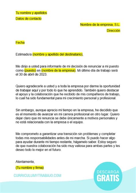 Carta De Renuncia Voluntaria Gu A Y Ejemplos