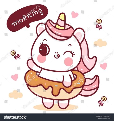 Cute Unicorn Cartoon With Sweet Donut Yummy Royalty Free Stock Vector